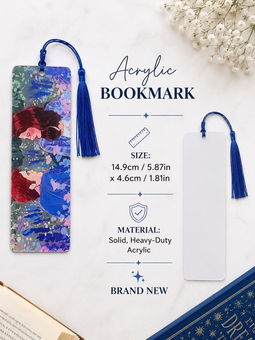 Twilight Saga Inspired Acrylic Bookmark with Blue Tassel Bella and Edward New